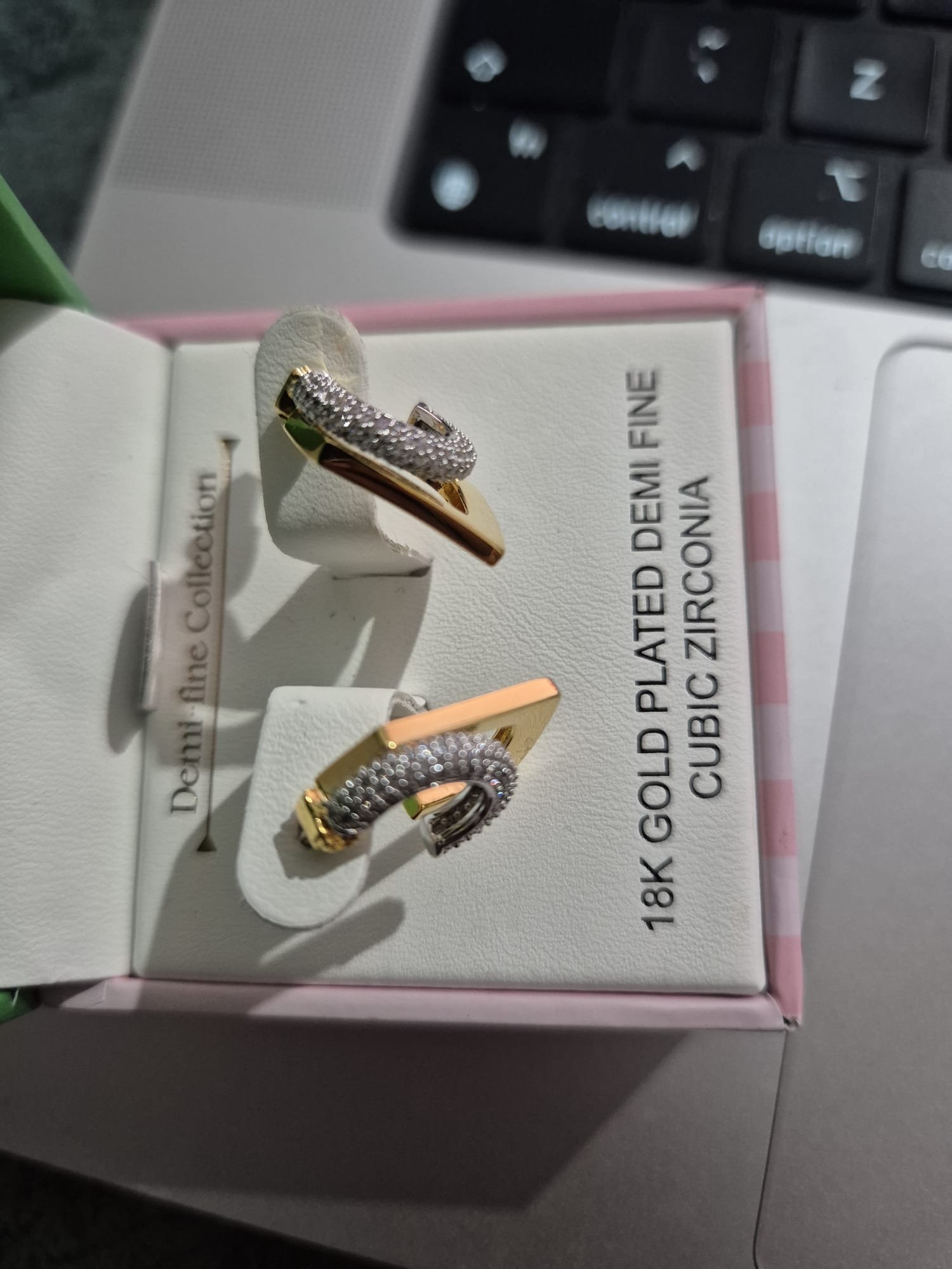 Two-Tone Geometric Pavé Half Hoop Earrings — Earrings by Meshyay