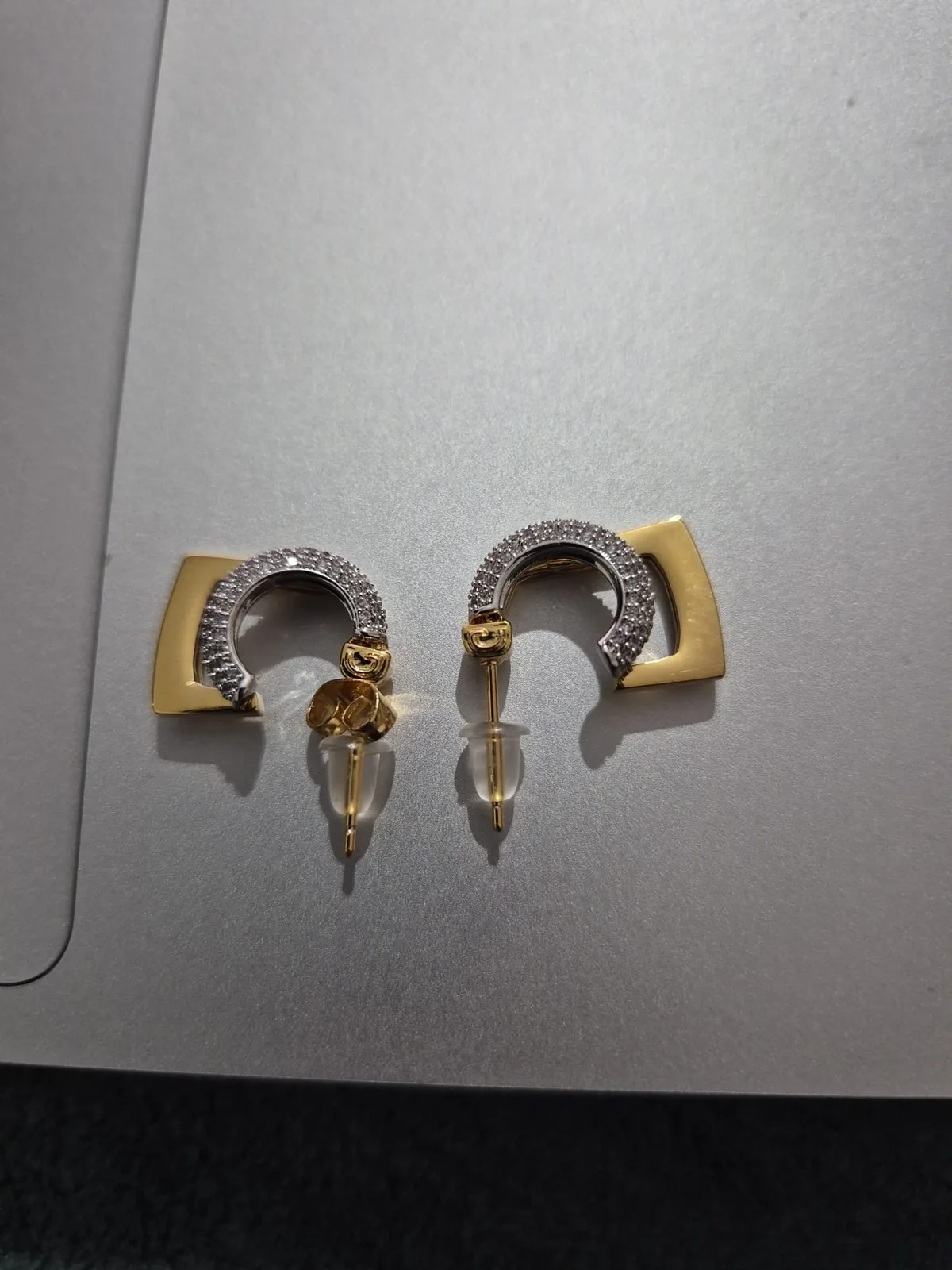 Two-Tone Geometric Pave Huggie Earrings — Earrings by Meshyay