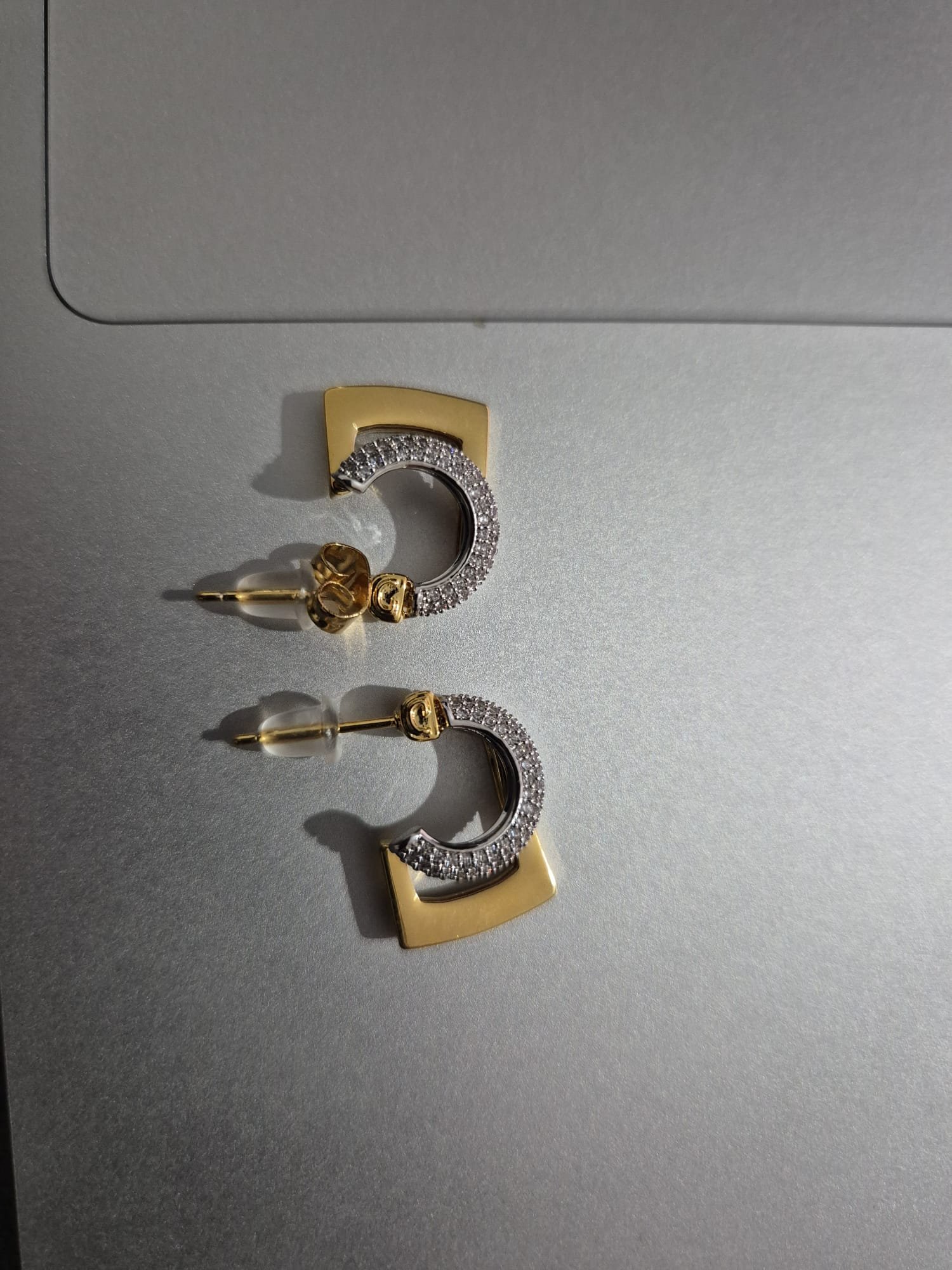 Two-Tone Geometric Pavé Half Hoop Earrings — Earrings by Meshyay